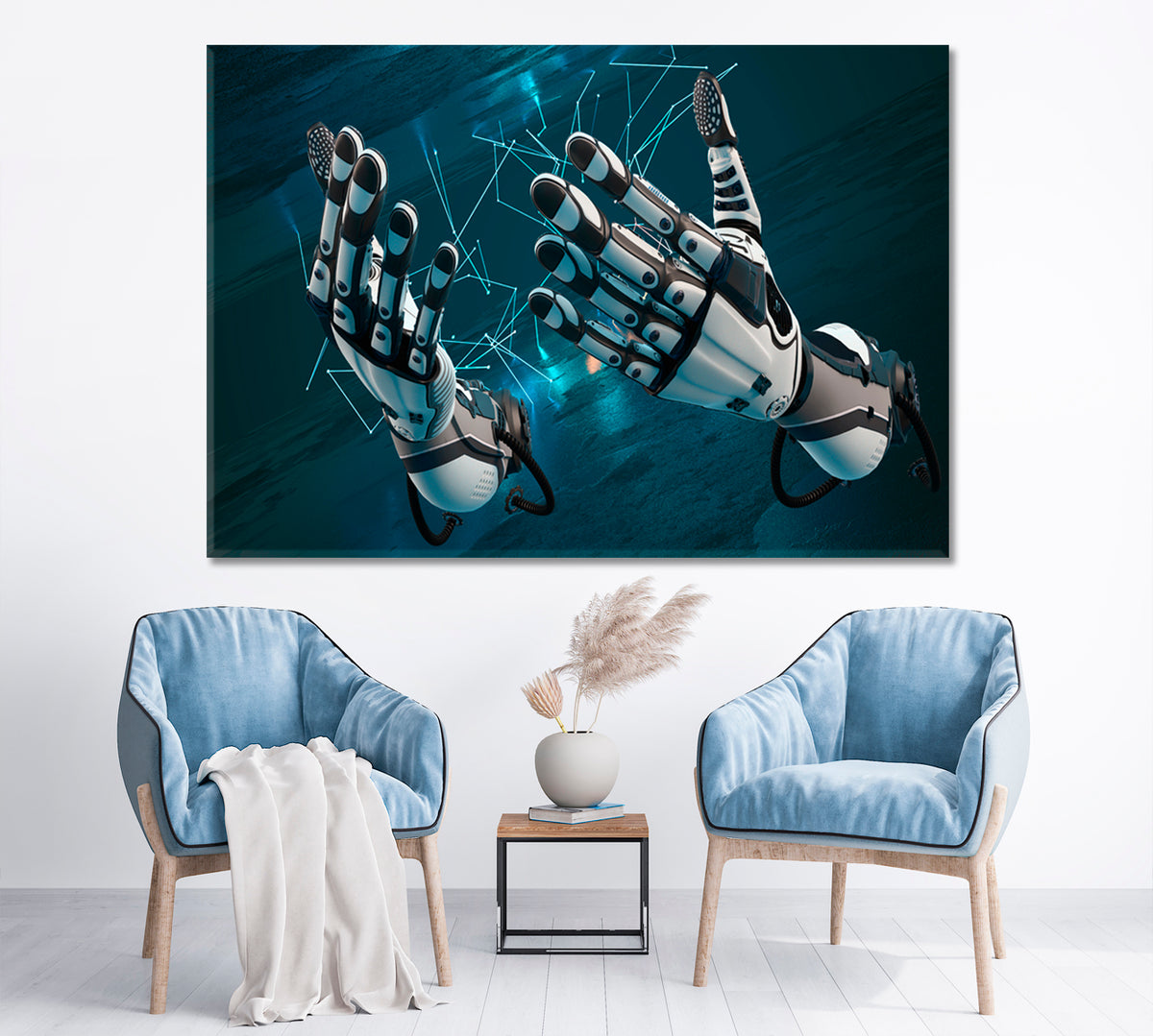 CYBER WORLD Robot Arms Futuristic Cyber Brain Technology Poster Business Concept Wall Art Artesty 1 panel 24" x 16" 
