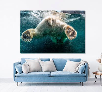 BUBBLES Polar Bear Big Paws Swimming Undersea Wild Life Framed Art Artesty   