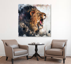 Wild Roaring Lion Fine Art Animals Canvas Print Artesty 1 Panel 12"x12" 