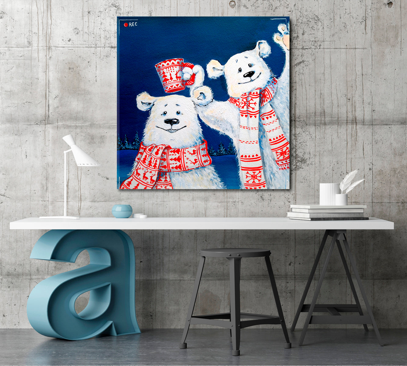WINTER Happy Christmas Cute Polar Bears Poster Animals Canvas Print Artesty   