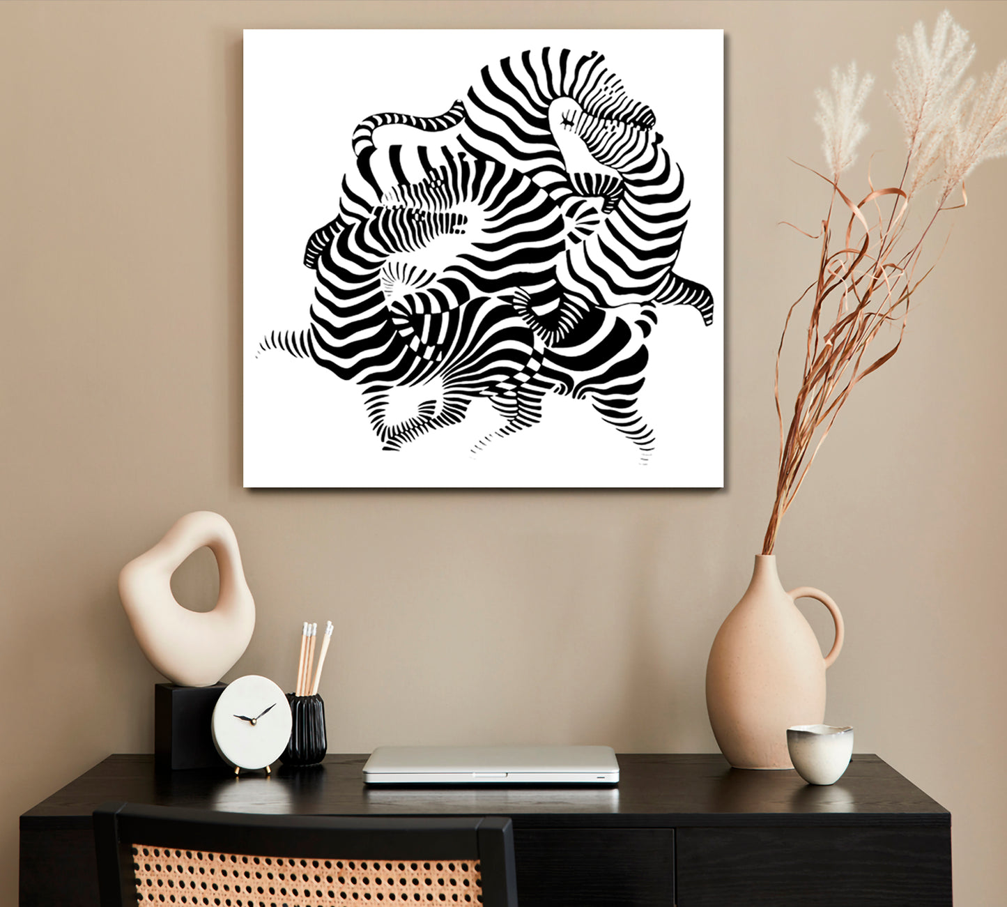 OPTICAL ILLUSION OP-ART Abstract Black White Zebra Entwined Together Fine Art Artesty   