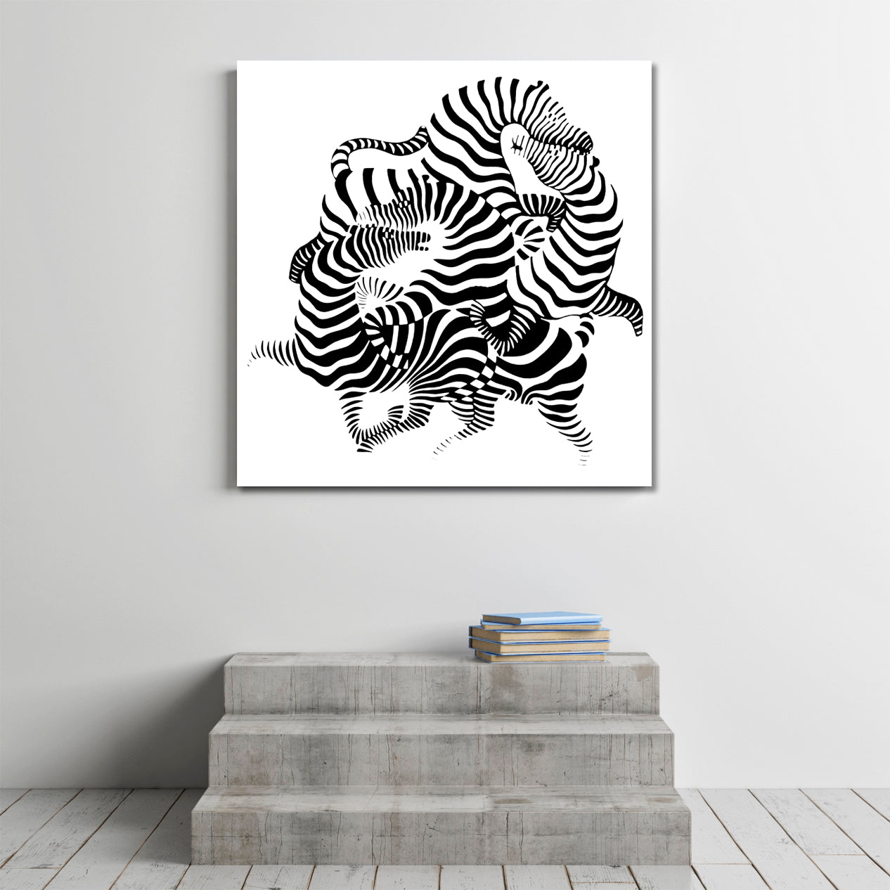 OPTICAL ILLUSION OP-ART Abstract Black White Zebra Entwined Together Fine Art Artesty   